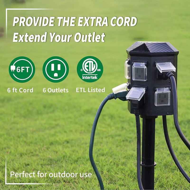 Tiffcofio Outdoor Power Strip Timer, Dusk to Dawn Light Sensor Countdown, 6 Feet Extension Cord Waterproof, 6 Grounded Outlets for Halloween and Christmas Decorations, ETL Listed (6 FT) - Image 3